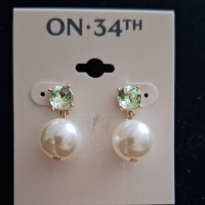 Peridot and Pearl Stud Fashion Earrings, ON 34TH